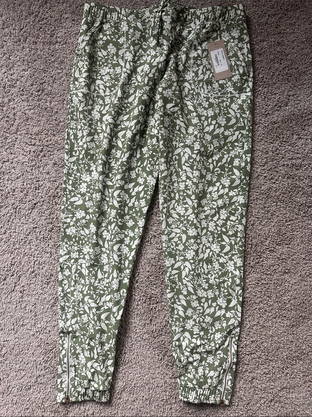 Albion Olive Green and White Floral Track Joggers Tall - NWOT